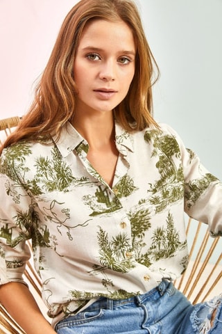 Chemisier oversize en lin - Beige et vert