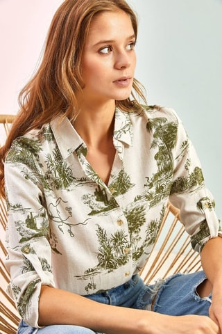 Chemisier oversize en lin - Beige et vert