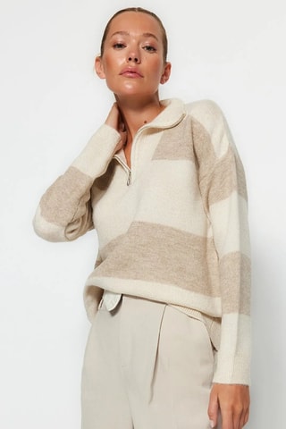 Pull oversize - Marron et beige