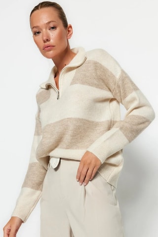 Pull oversize - Marron et beige
