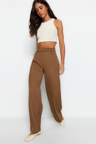 Pantalon wide legs taille haute - Marron
