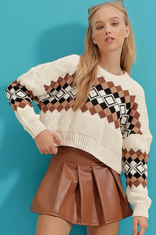 Pull court - Beige et marron