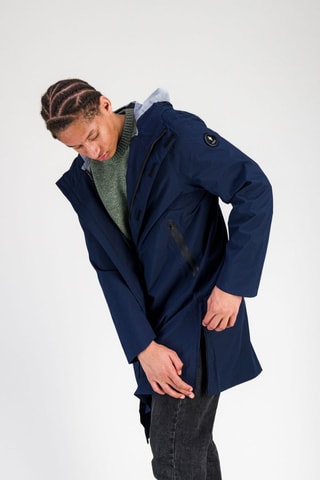 Parka con capucha - Blanco, negro y azul