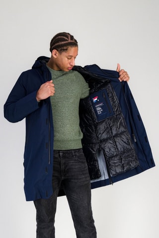 Parka con capucha - Blanco, negro y azul