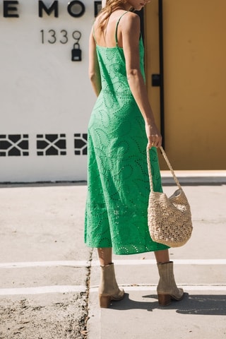 Robe midi en broderie anglaise - Vert