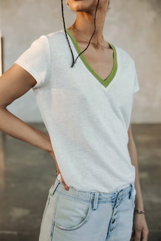 T-shirt en lin - Vert et blanc