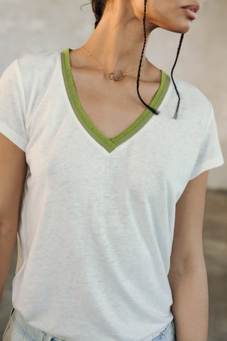 T-shirt en lin - Vert et blanc