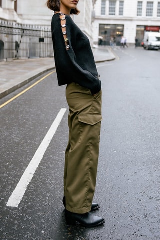 Pantalon cargo 7/8 taille haute Phoebe Smart - Vert foncé