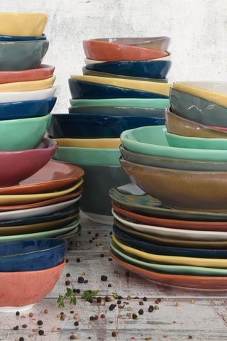 6 platos hondos de porcelana Artesanal - 19 cm