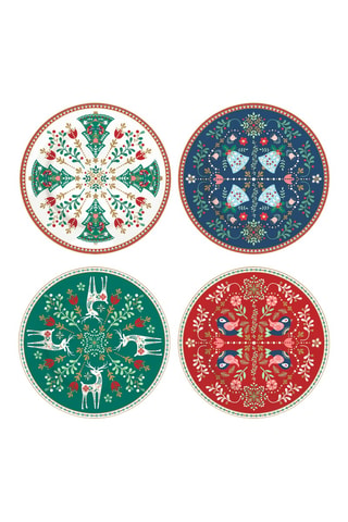 4 platos de postre de porcelana Christmas Folk - 19 cm