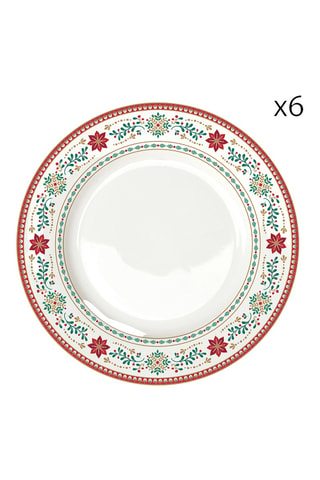 6 platos llanos de porcelana Christmas Folk - 26,5 cm