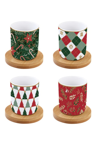 Juego de café de porcelana y bambú Fancy Christmas - 4 personas