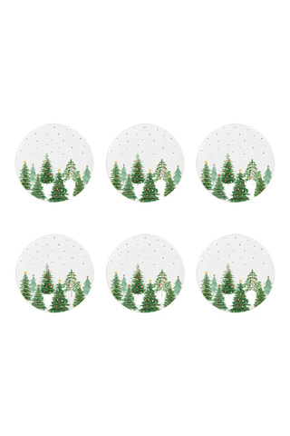 6 platos de postre de porcelana Festive Tree - 19 × 2 × 19 cm