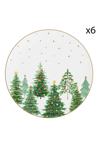 6 platos de postre de porcelana Festive Tree - 19 × 2 × 19 cm