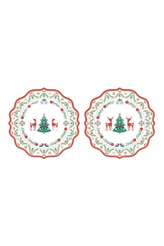 2 platos llanos Christmas Folk - 34,5 cm - Blanco, rojo y verde