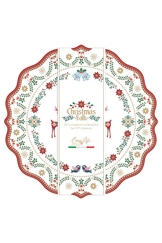 2 platos llanos Christmas Folk - 34,5 cm - Blanco, rojo y verde