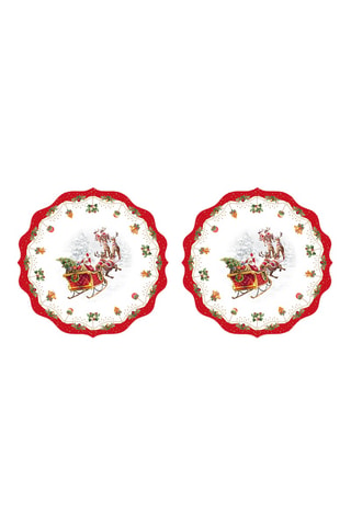2 platos llanos Nostalgic Christmas - 34,5 cm - Blanco, rojo y verde