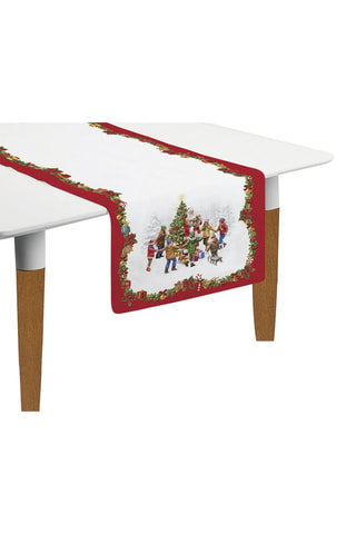 2 caminos de mesa Christmas Round Dance - 140 x 45 cm - Blanco, rojo y verde