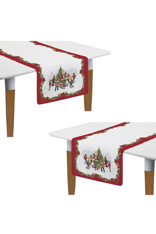 2 caminos de mesa Christmas Round Dance - 140 x 45 cm - Blanco, rojo y verde
