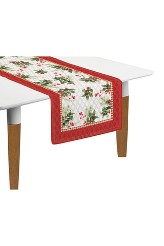 2 caminos de mesa Christmas Berries - 140 x 45 cm - Blanco, rojo y verde