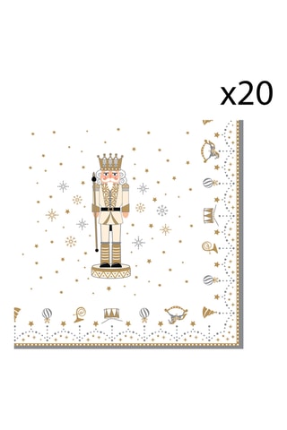 20 servilletas de tela Royal Nutcracker - 33 x 8 x 33 cm - Blanco y dorado