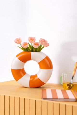 Vase Studio Rosalie - 19 x 6 x 20 cm - Orange et blanc