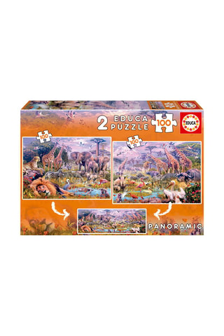 2 puzles Animales salvajes - 2 x 100 piezas - Desde 6 años