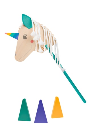 Cheval bâton licorne en bois - 4 pièces - Dès 3 ans