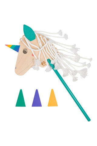 Cheval bâton licorne en bois - 4 pièces - Dès 3 ans