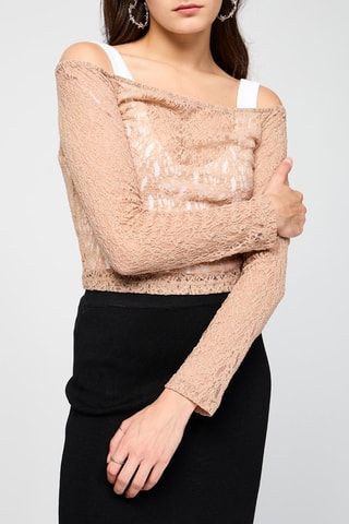 Top en dentelle Bardot - Beige