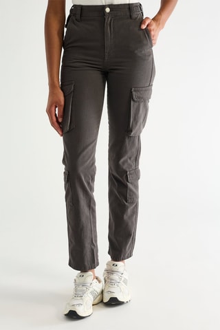 Pantaloni straight a vita alta - Grigio