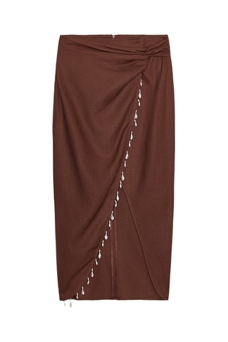 Jupe midi en lin - Marron