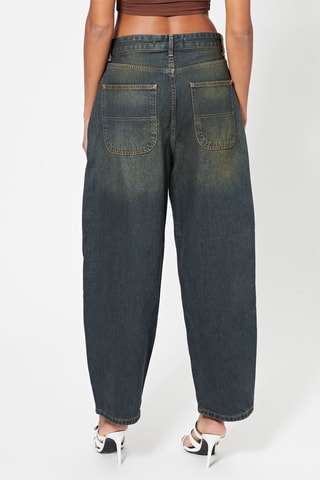 Jean loose taille haute - Bleu et vert