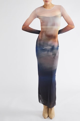 Robe longue - Beige et bleu
