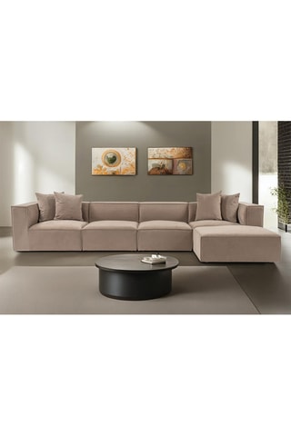 Canapé angle droit Sora - Beige - 4 à 5 places - Revêtement en lin