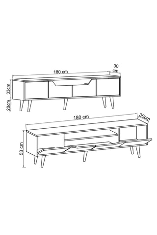 Meuble TV  4 abattants Roma - 180 x 53 x 30 cm