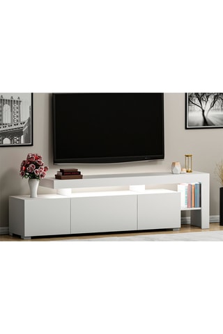Meuble TV 2 portes et abattant Beliz - 192 x 53 x 37 cm