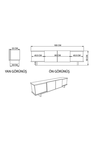 Meuble TV 4 portes Diana - 180 x 50 x 33 cm