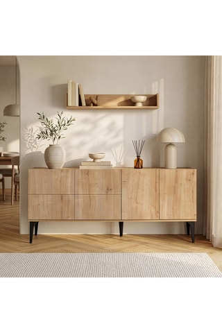 Console 4 portes et étagère murale Aethel - 80 x 180 x 40 / 15 x 100 x 15 cm