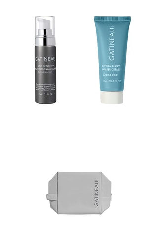 Toilettas - Grijs, Nachtserum anti-age - Age Benefit - Gezicht - 30 ml en Hydraterende crème - Karitéboter & Vijg - Rijpere huid, droge & gevoelige huid - 15 ml