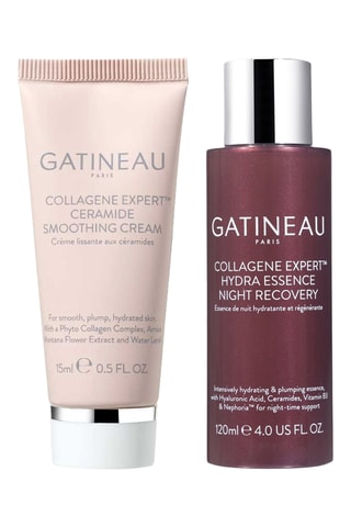 	Gladmakende crème met ceramiden - Hyaluronzuur & Vitamine C - Collageen Expert - 15 ml en Hydraterende nachtessence met collageen - Gevoelige huid - 120 ml