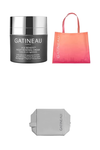Regenererende nachtcrème Age Benefit - 50 ml, totebag- oranje en roze en make-uptasje - grijs