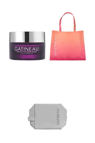 Verkwikkende Crème DefiLift 3D - Gezicht - 50 ml, totebag- oranje en roze en make-uptasje - grijs