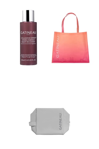 Hydraterende essence nacht - Gevoelige huid - 120 ml, Totebag - oranje en roze en make-uptasje - Grijs
