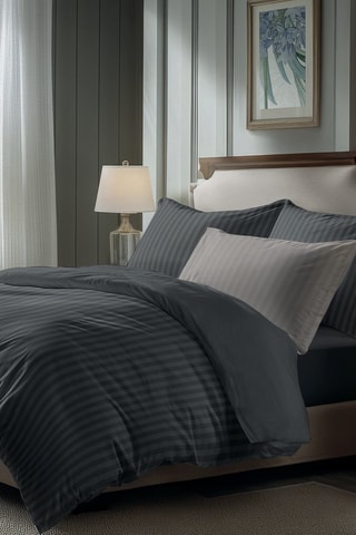 2 taies d’oreiller en satin de coton 80 fils/cm² Dobby - Gris foncé