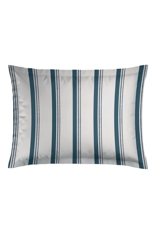2 taies d'oreiller en satin de coton - 80 fils/cm² - Blanc et bleu - 50 x 70 cm