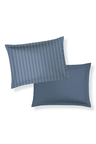 2 taies d'oreiller en satin de coton  Dobby - Bleu