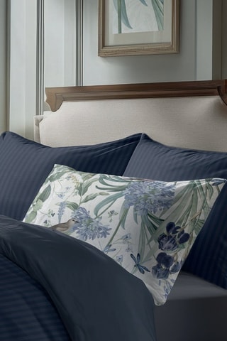 2 taies d'oreiller en satin de coton  Dobby - Bleu foncé