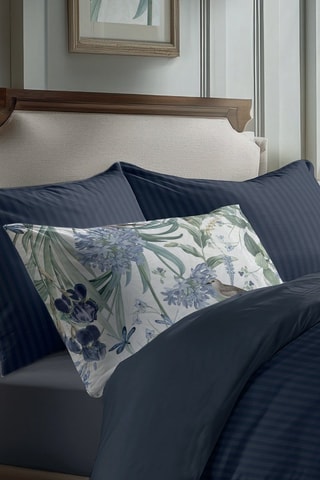 2 taies d'oreiller en satin de coton  Dobby - Bleu foncé