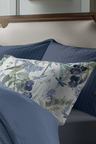 2 taies d'oreiller en satin de coton  Dobby - Bleu